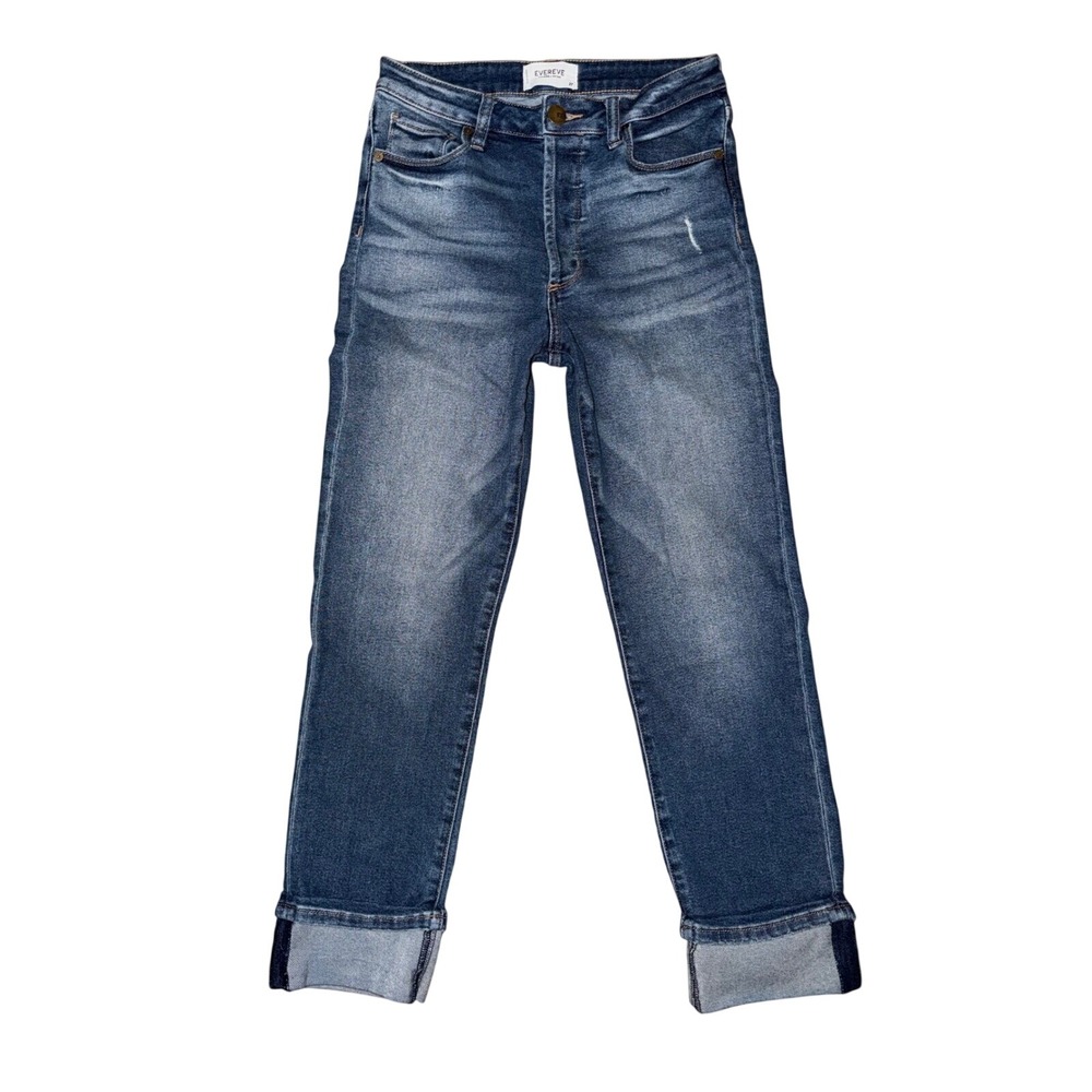 Evereve The Ever Straight High Rise Jeans Medium Wash‎ Cuffed Size 27 X3